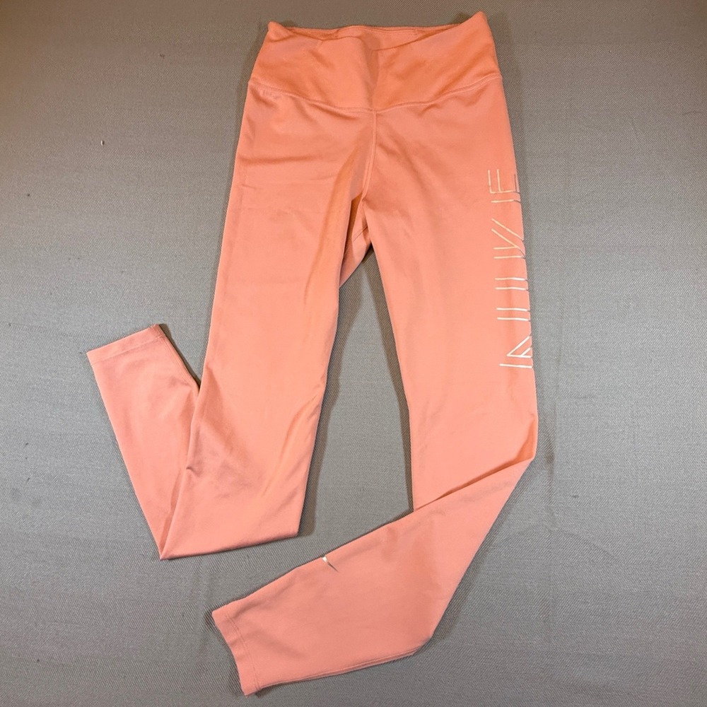 Nike Dri-FIT Womens High Waisted Leggings Coral Pink Graphic 445591-671 S 2332